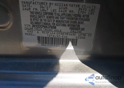 2017 Nissan Versa Note Sv from USA, damaged, VIN 3N1CE2CP5HL379209